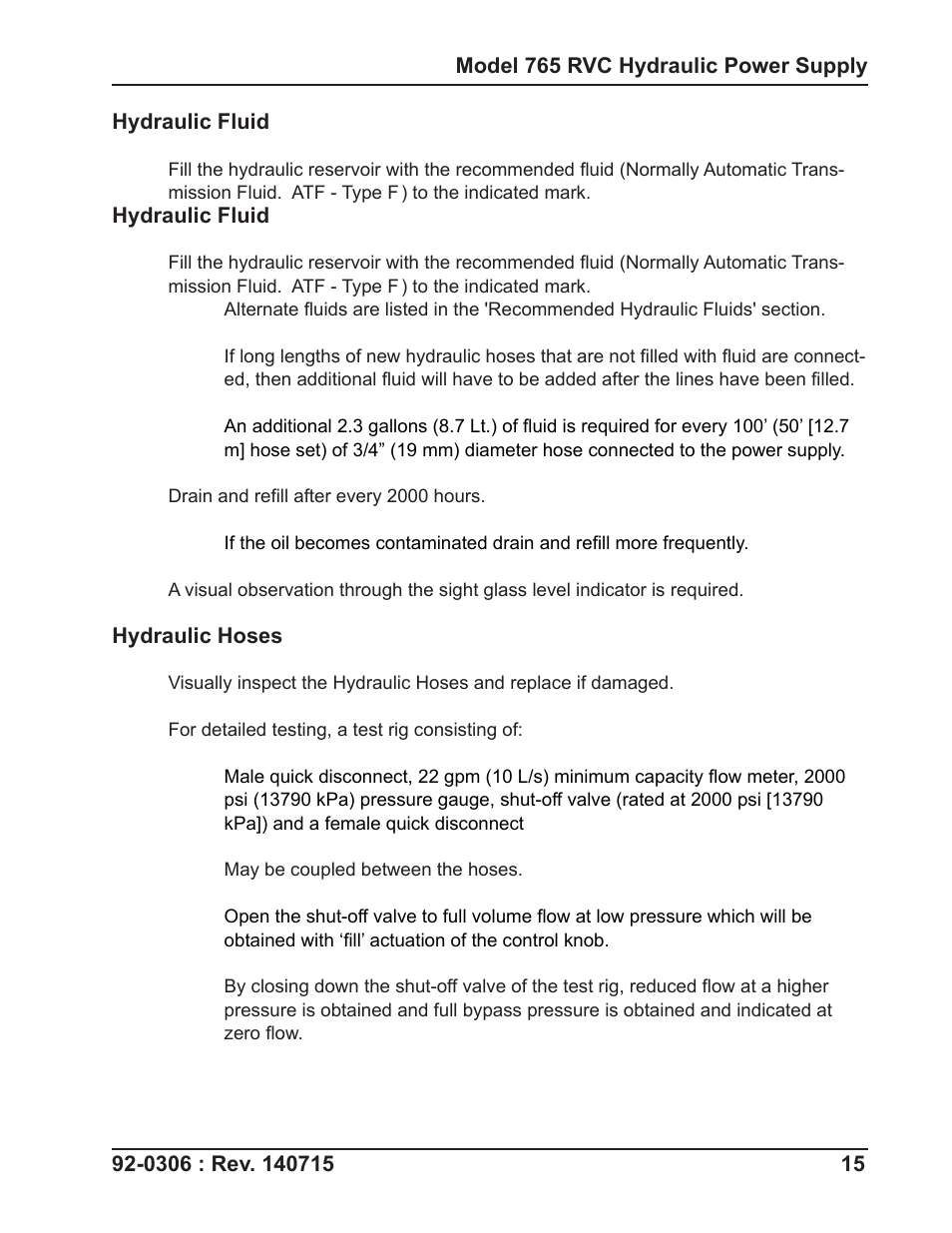 Tri Tool 765RVC Hyrdaulic Power Supply User Manual | Page 15 / 43