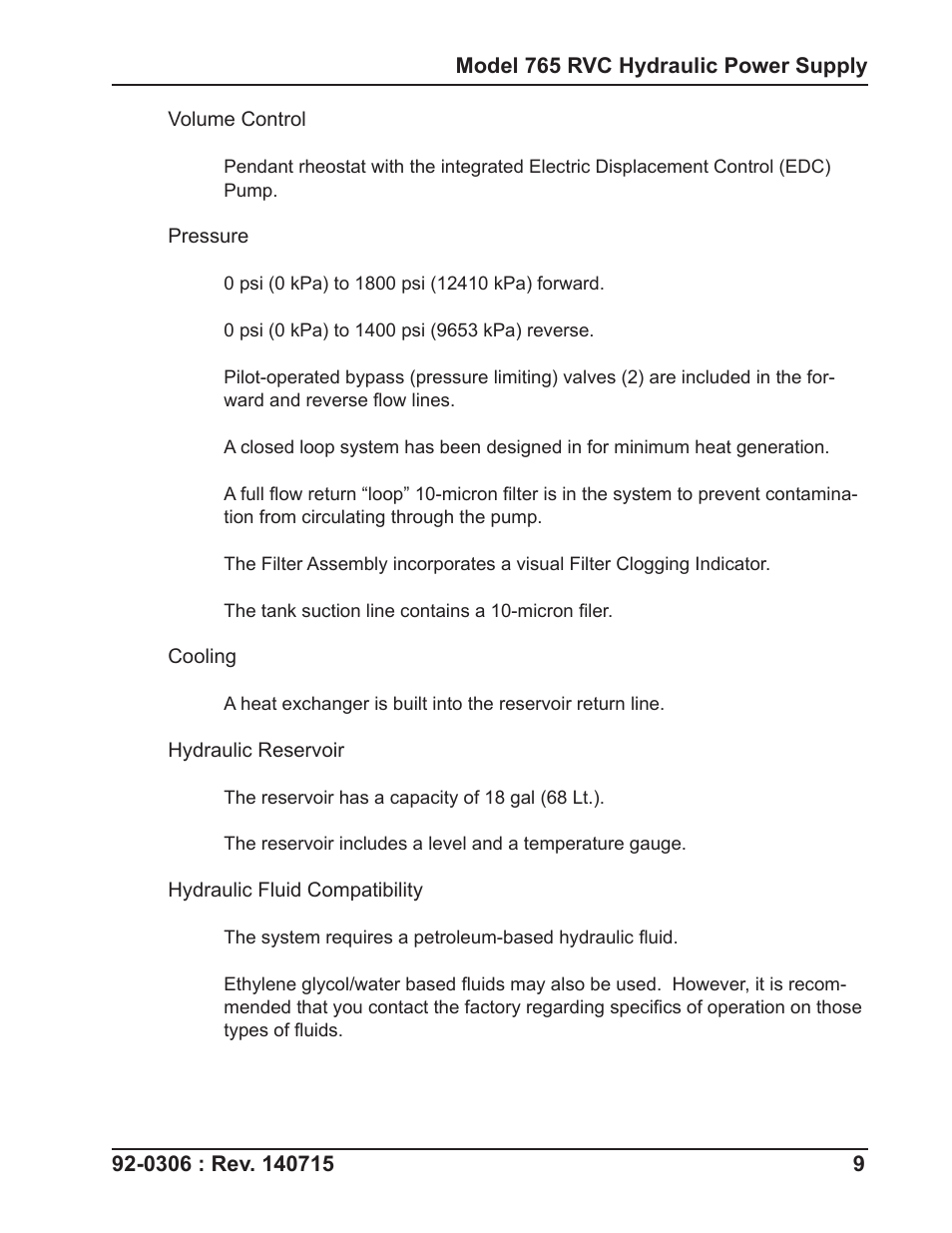 Tri Tool 765RVC Hyrdaulic Power Supply User Manual | Page 9 / 43