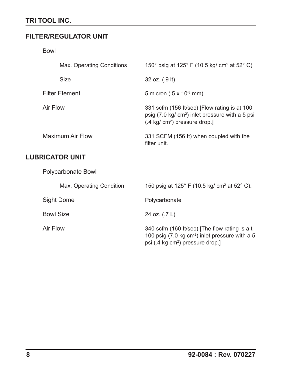 Lubricator unit | Tri Tool 75-0078 Air Caddy User Manual | Page 8 / 18