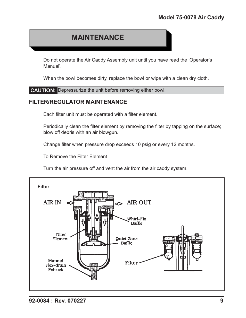 Maintenance | Tri Tool 75-0078 Air Caddy User Manual | Page 9 / 18