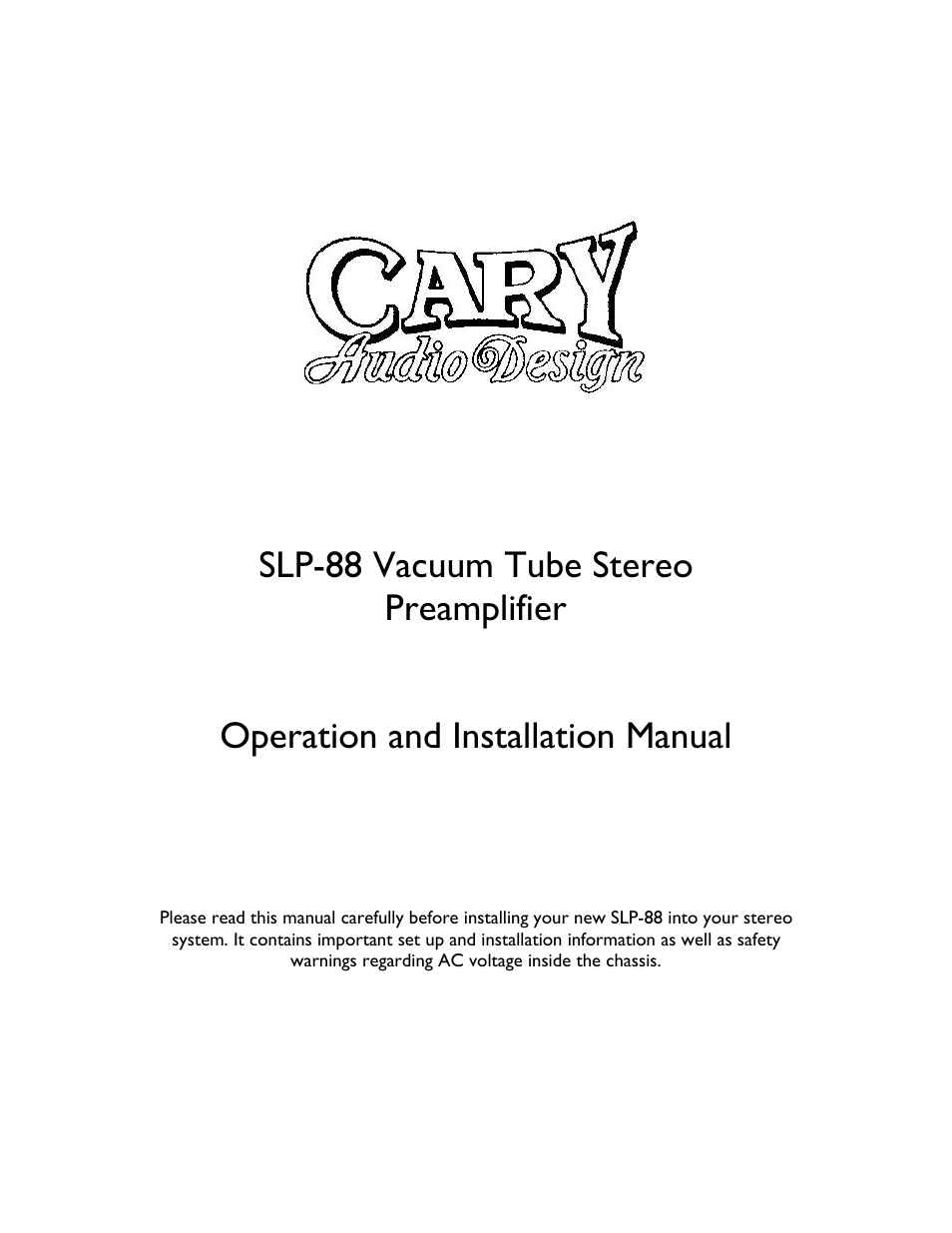 Cary Audio Design SLP-88 User Manual | 8 pages