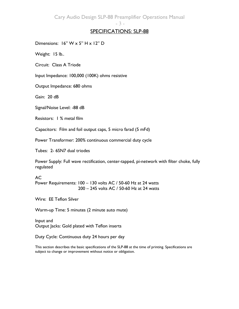 Cary Audio Design SLP-88 User Manual | Page 3 / 8