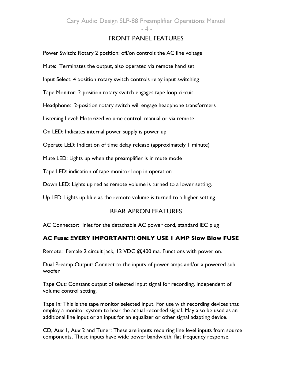 Cary Audio Design SLP-88 User Manual | Page 4 / 8