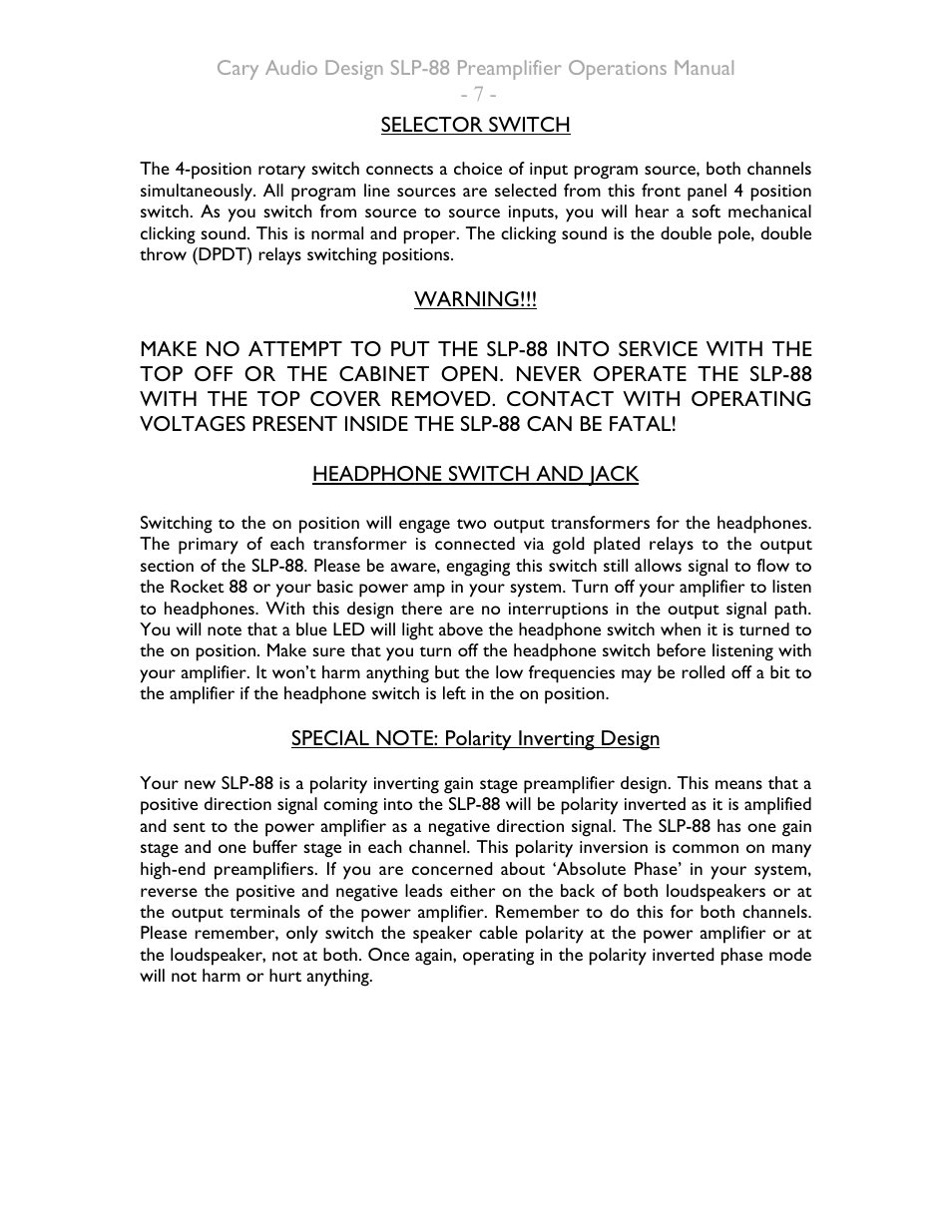 Cary Audio Design SLP-88 User Manual | Page 7 / 8