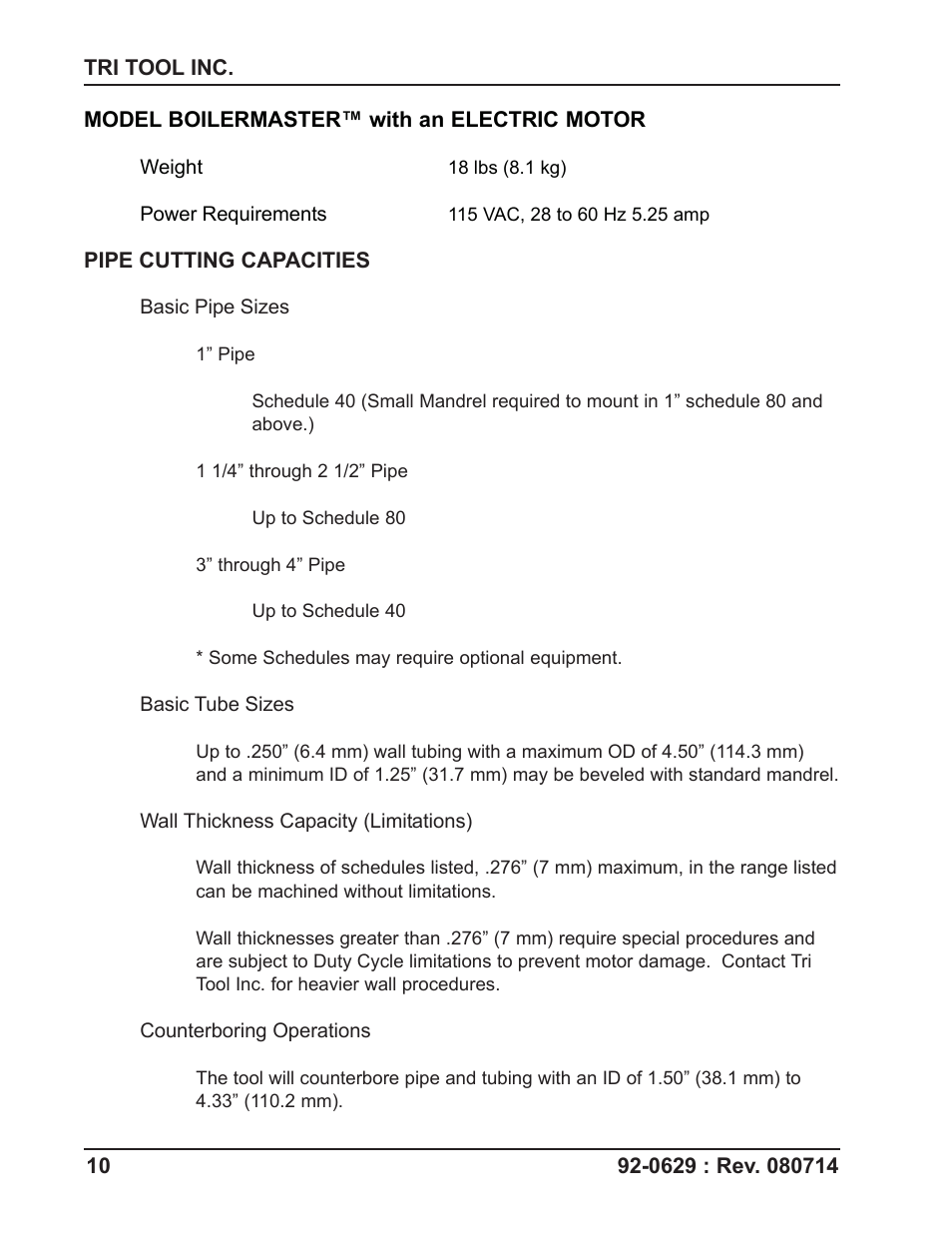 Tri Tool Boilermaster Beveler Standard User Manual | Page 10 / 43