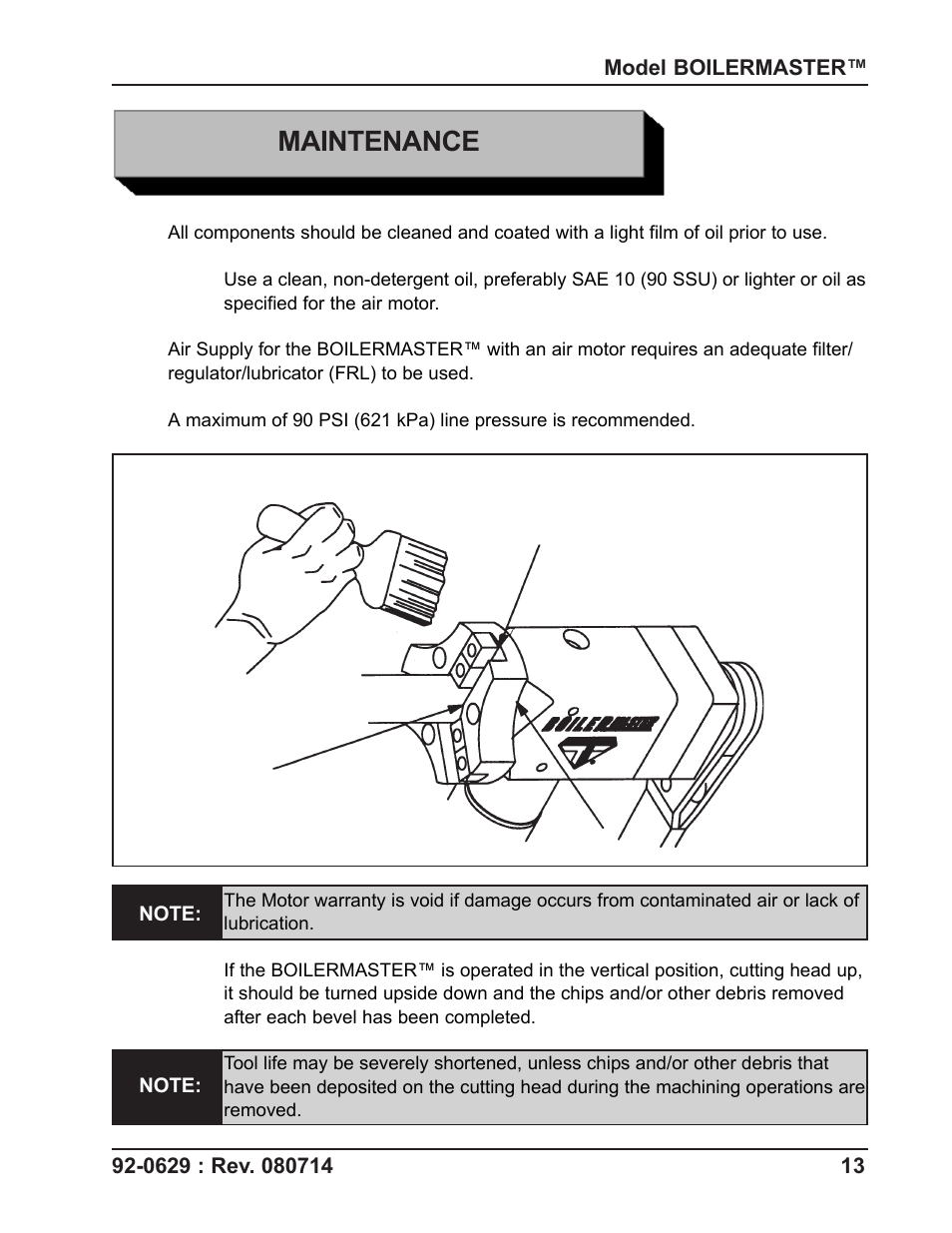 Maintenance | Tri Tool Boilermaster Beveler Standard User Manual | Page 13 / 43