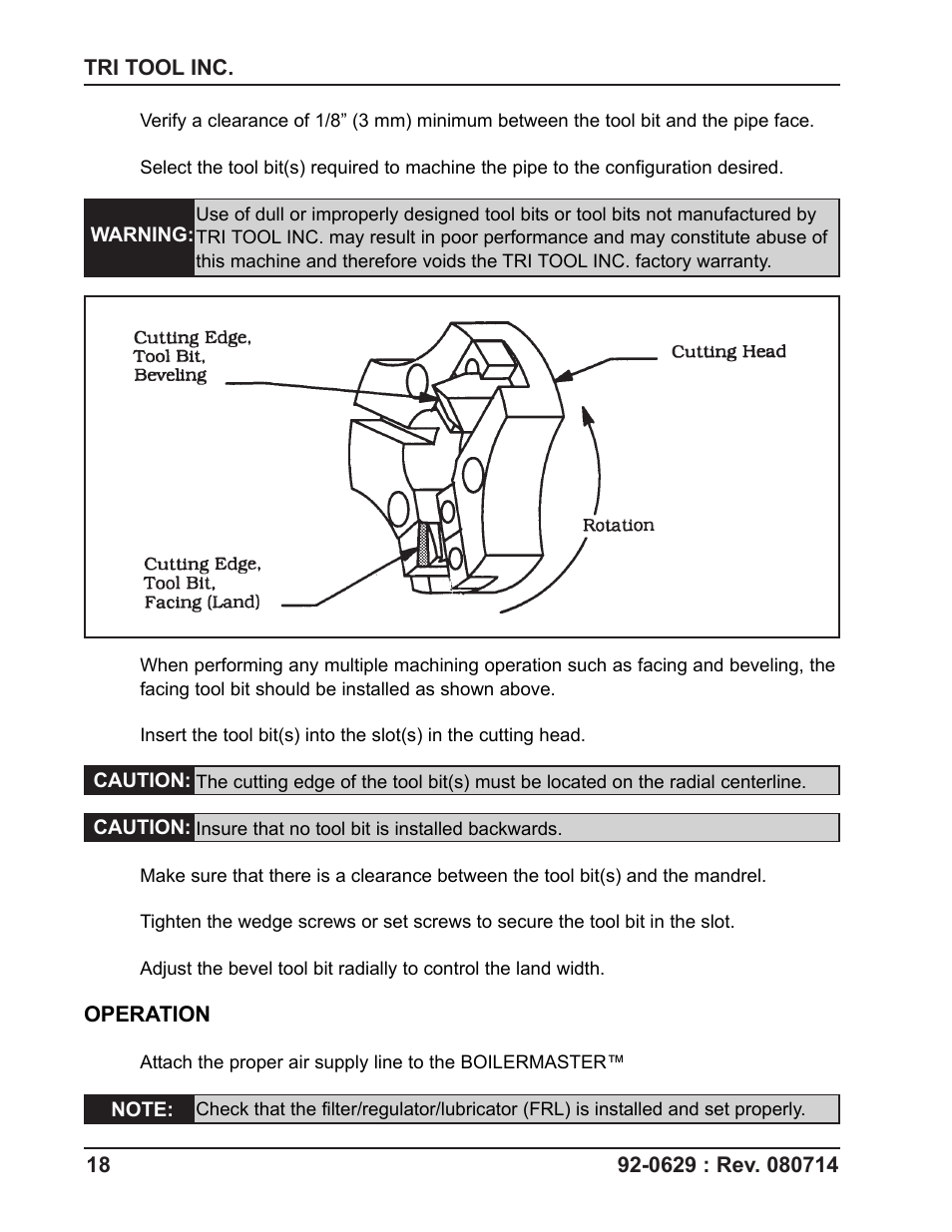 Tri Tool Boilermaster Beveler Standard User Manual | Page 18 / 43