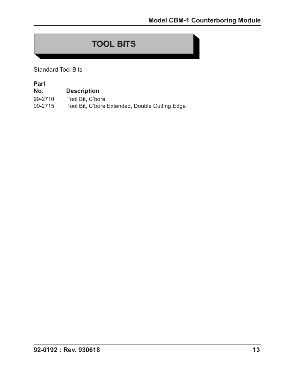 Tool bits | Tri Tool CBM-1 Counterbore Module User Manual | Page 13 / 18