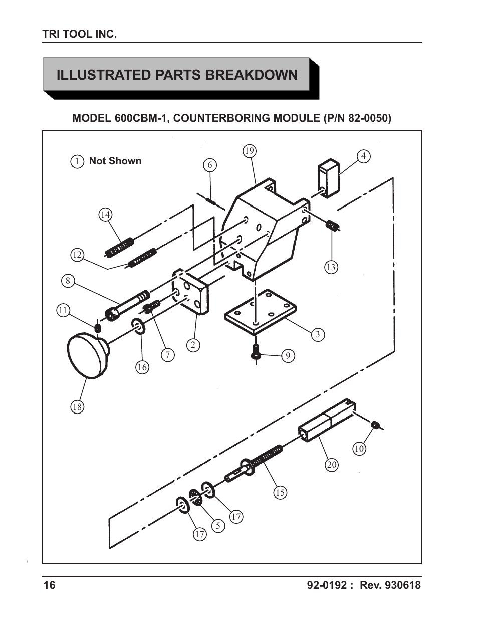 Illustrated parts breakdown | Tri Tool CBM-1 Counterbore Module User Manual | Page 16 / 18