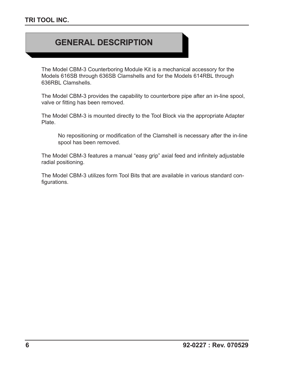 General description | Tri Tool CBM-3 Counterbore Module User Manual | Page 6 / 21