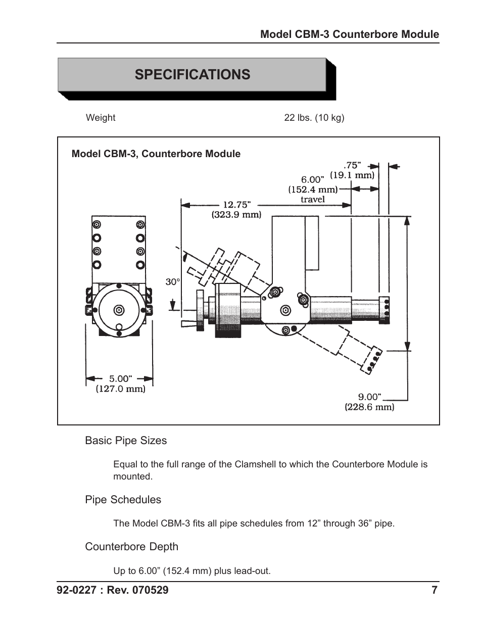 Specifications | Tri Tool CBM-3 Counterbore Module User Manual | Page 7 / 21
