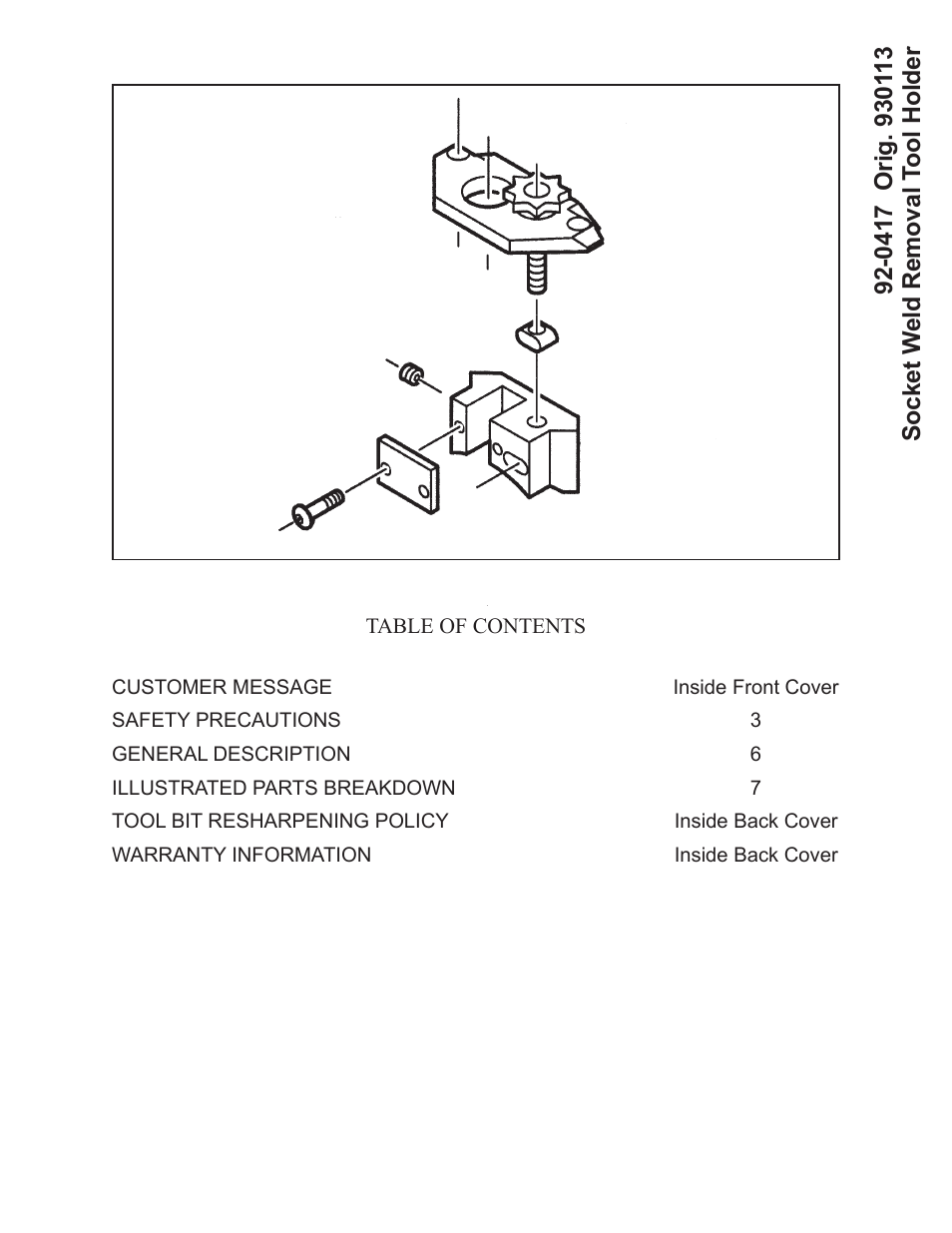 Tri Tool Socket Weld Removal Tool Holder User Manual | 8 pages