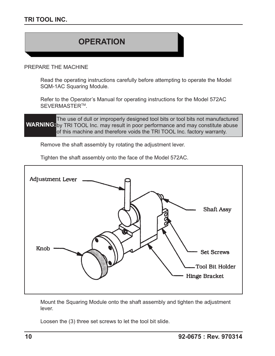 Operation | Tri Tool SQM-1AC Squaring Module User Manual | Page 10 / 17