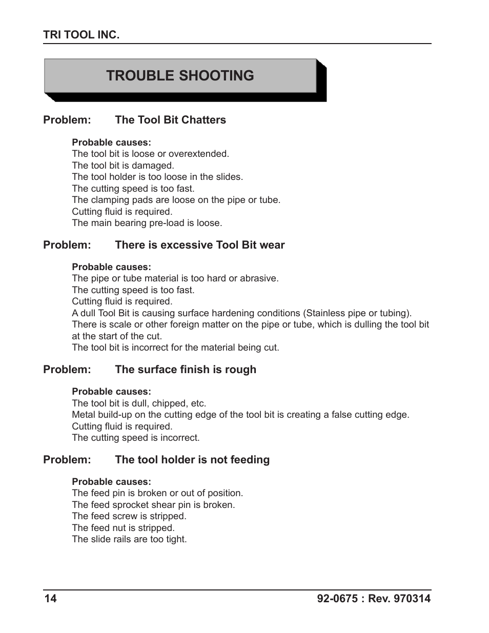 Trouble shooting | Tri Tool SQM-1AC Squaring Module User Manual | Page 14 / 17