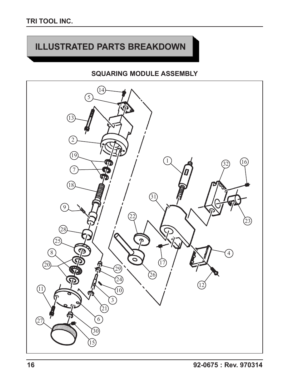 Illustrated parts breakdown | Tri Tool SQM-1AC Squaring Module User Manual | Page 16 / 17