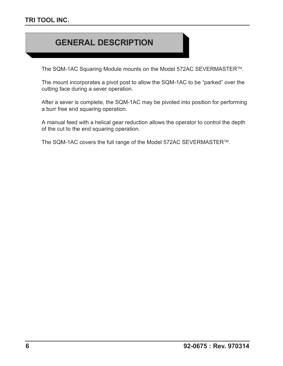 General description | Tri Tool SQM-1AC Squaring Module User Manual | Page 6 / 17