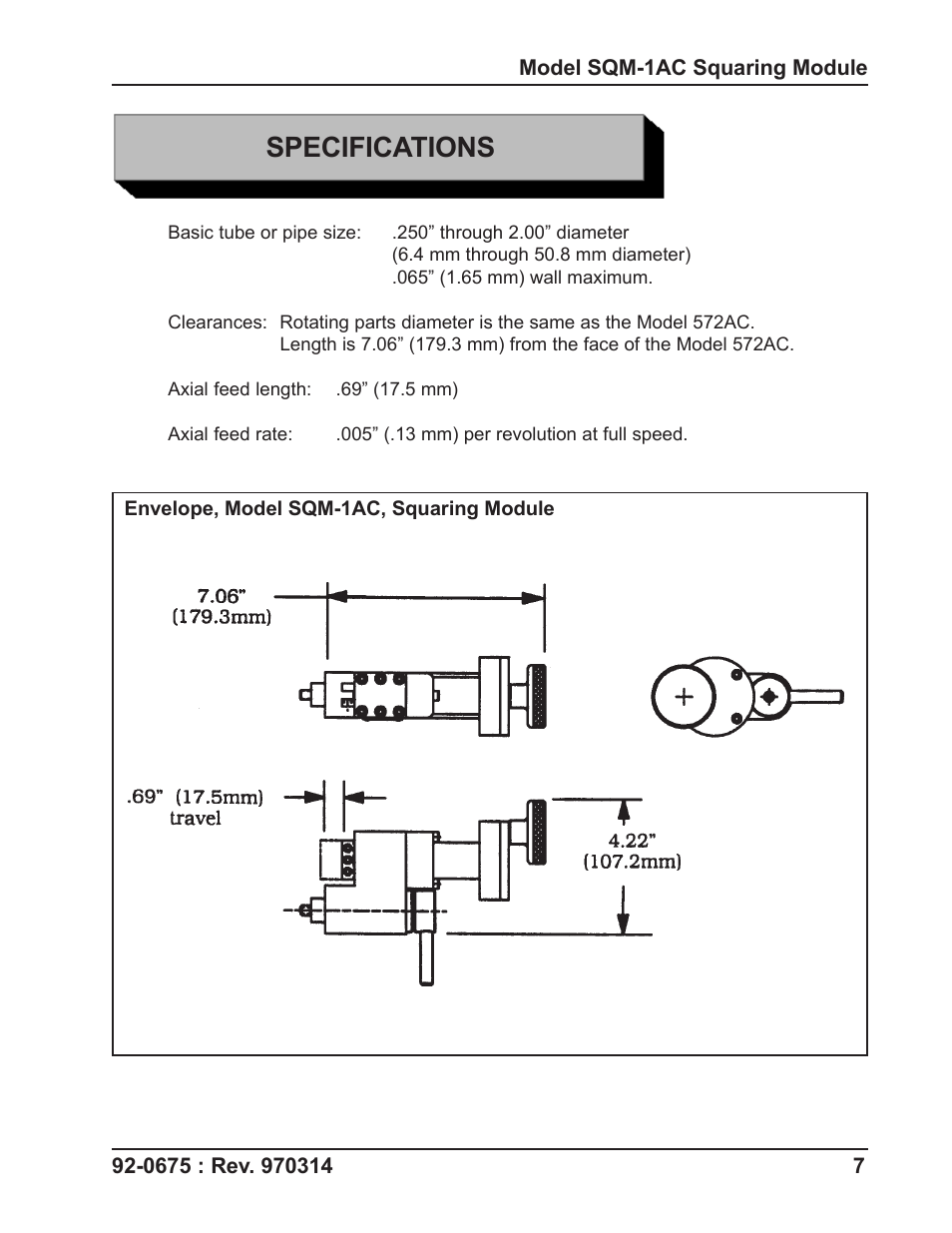 Specifications | Tri Tool SQM-1AC Squaring Module User Manual | Page 7 / 17