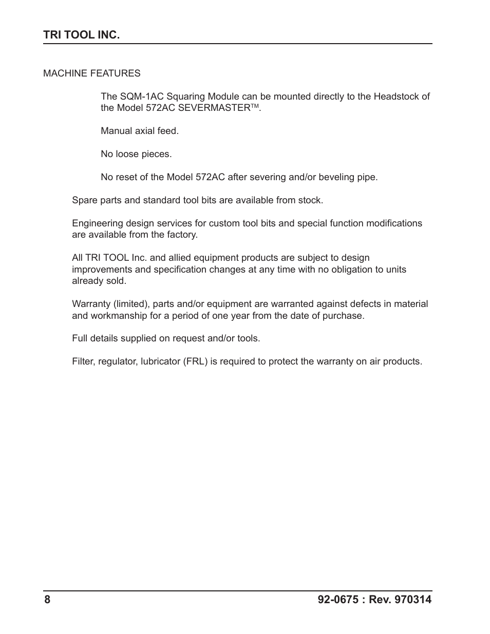 Tri Tool SQM-1AC Squaring Module User Manual | Page 8 / 17