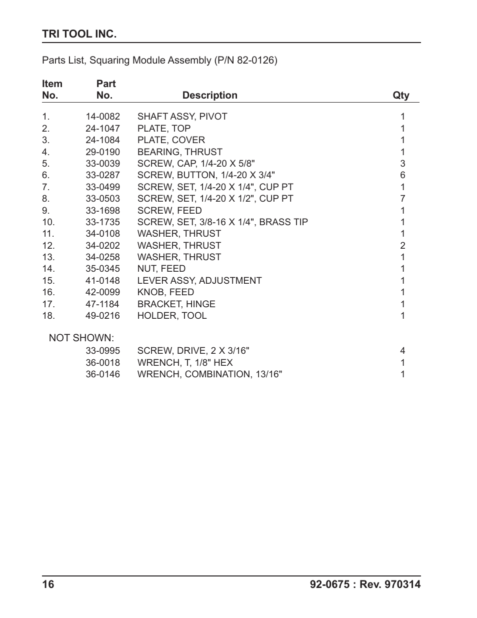 Tri Tool SQM-2AC Squaring Module User Manual | Page 16 / 16