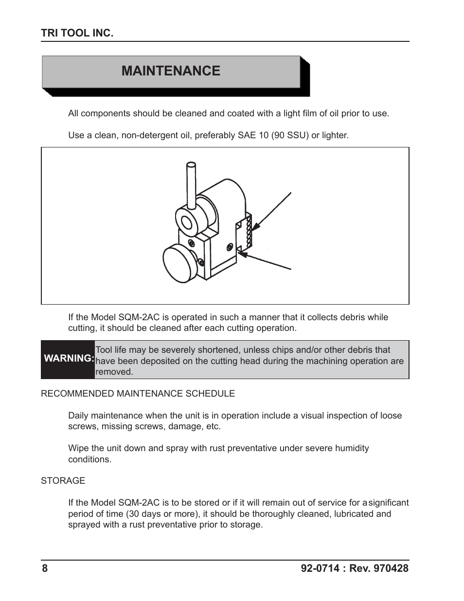 Maintenance | Tri Tool SQM-2AC Squaring Module User Manual | Page 8 / 16