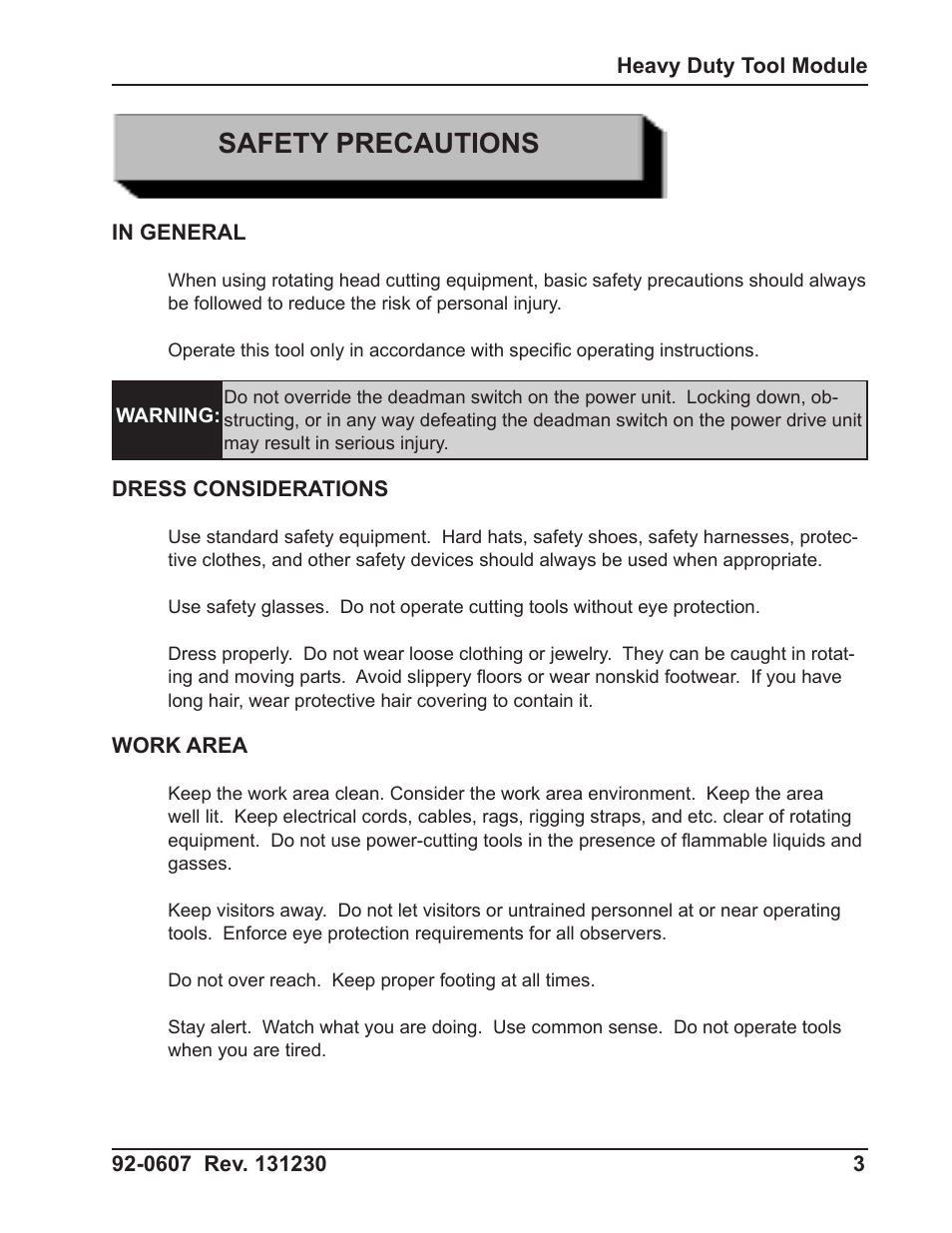 Safety precautions | Tri Tool Heavy Duty Tool Module User Manual | Page 3 / 9