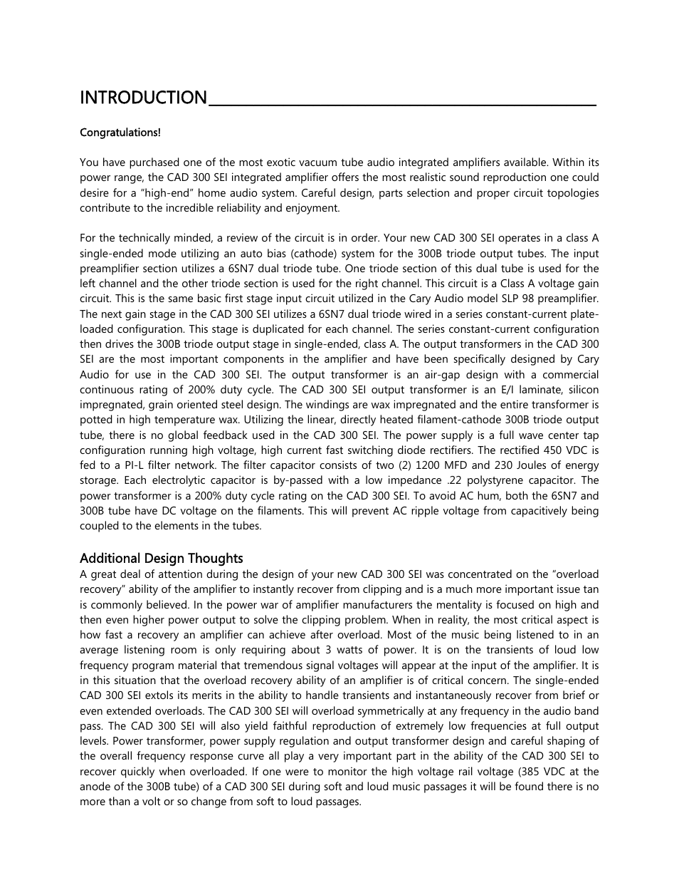 Introduction | Cary Audio Design CAD 300 User Manual | Page 3 / 14