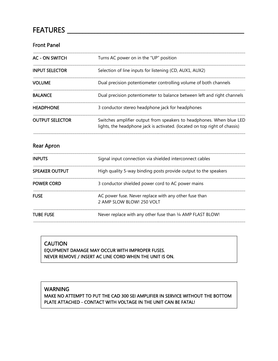 Features | Cary Audio Design CAD 300 User Manual | Page 6 / 14