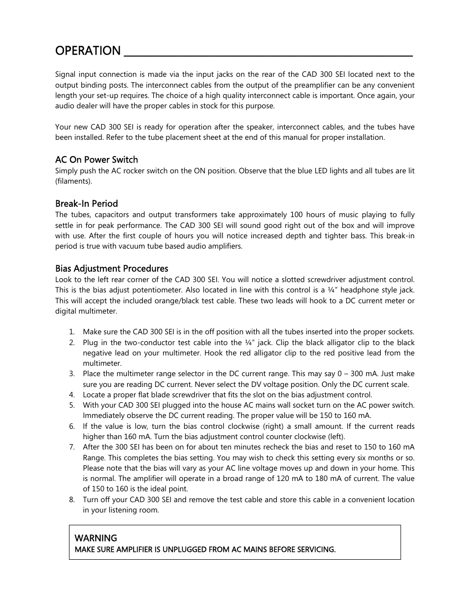 Operation | Cary Audio Design CAD 300 User Manual | Page 8 / 14