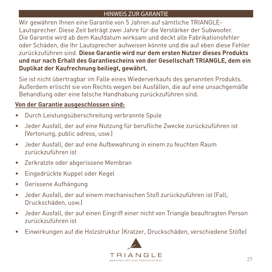 Triangle Enceinte Alpha User Manual | Page 27 / 28