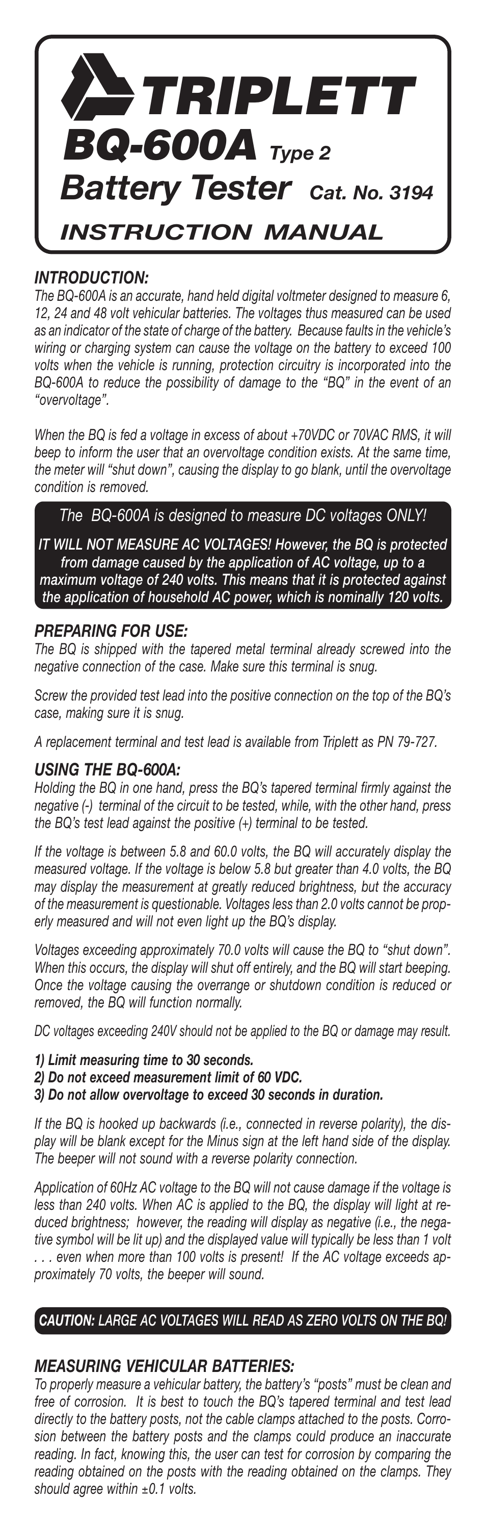 Triplett 3194 User Manual | 2 pages