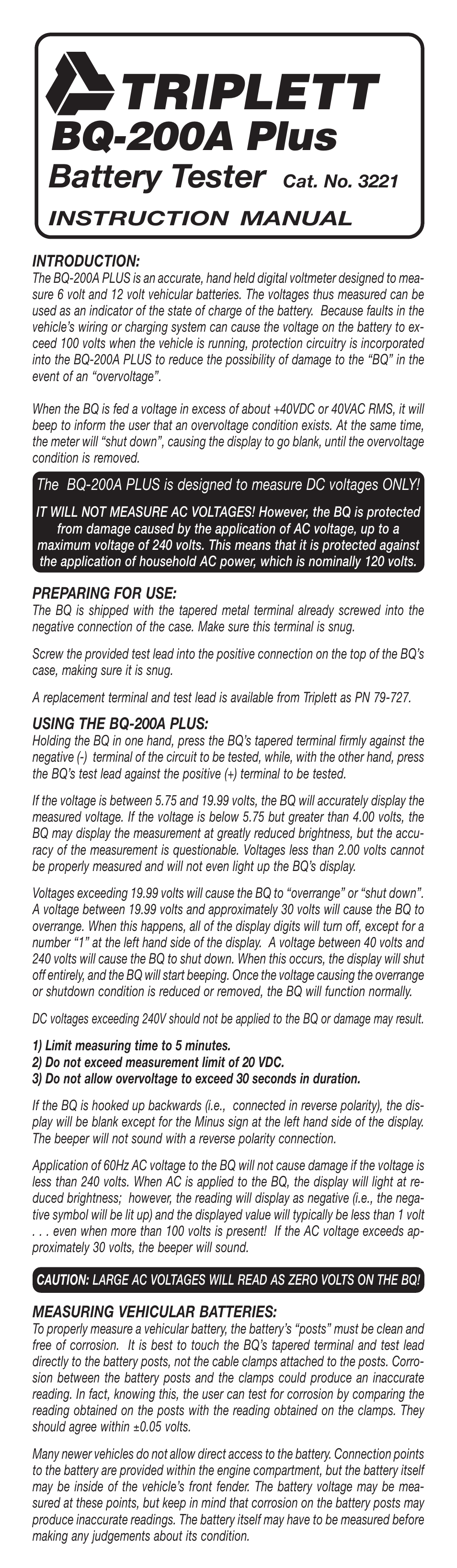 Triplett 3221 User Manual | 2 pages