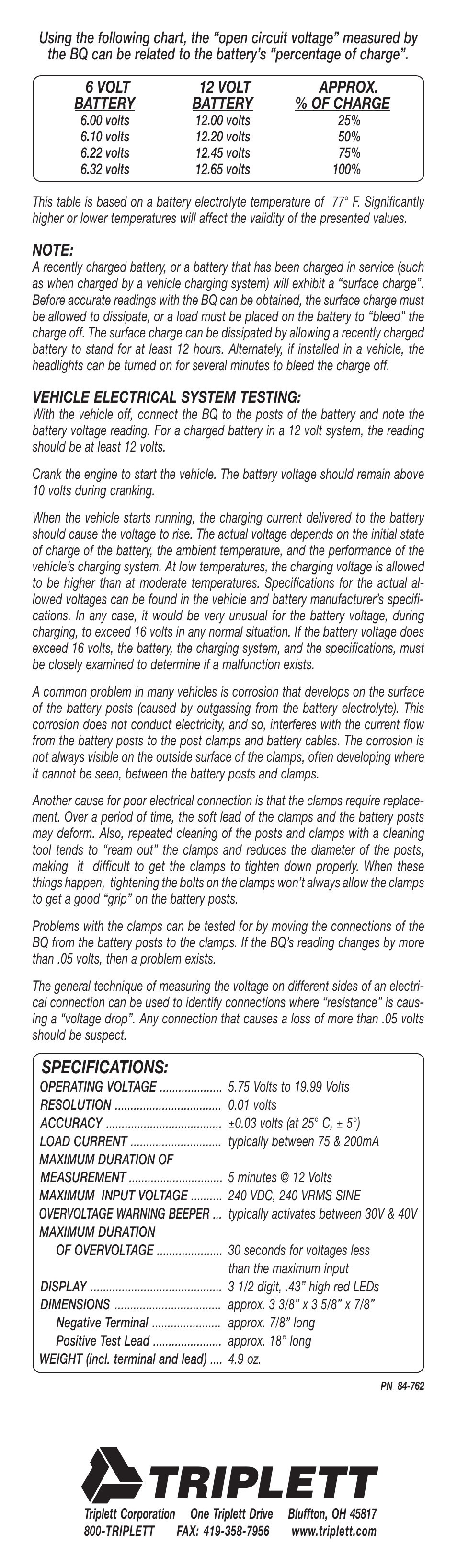 Triplett, Specifications | Triplett 3221 User Manual | Page 2 / 2