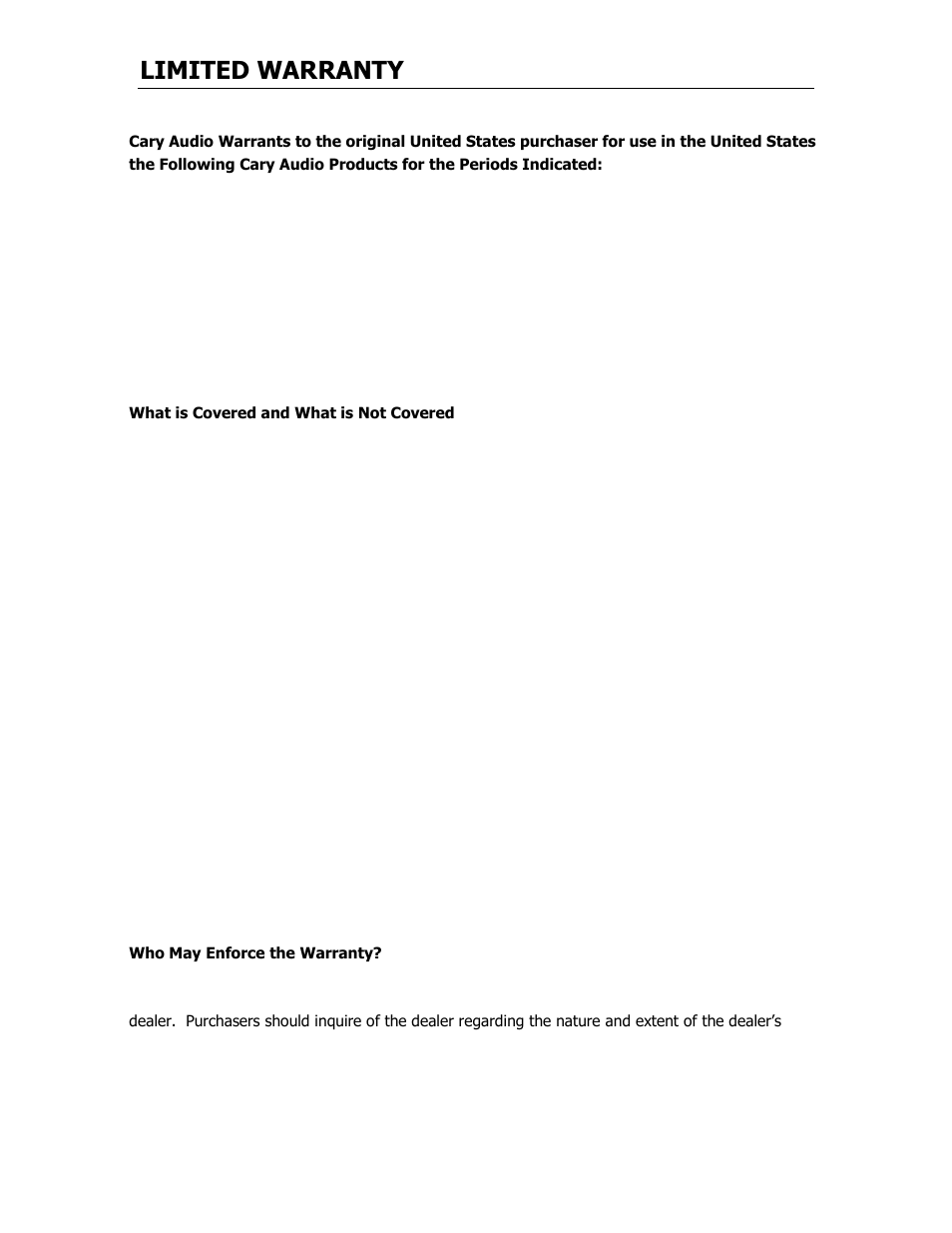 Limited warranty | Cary Audio Design CAD 300 SEI User Manual | Page 16 / 19