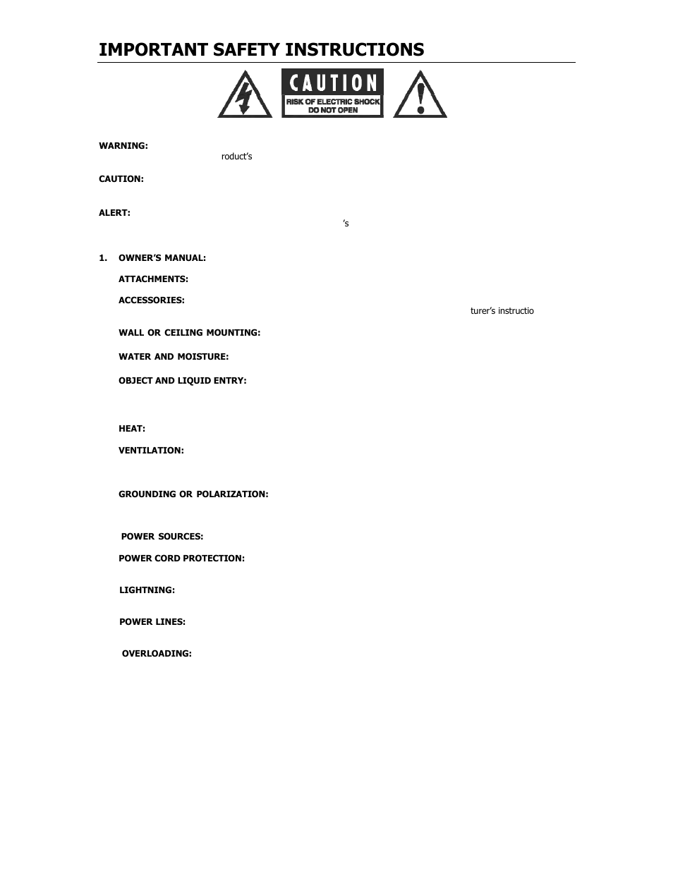 Important safety instructions | Cary Audio Design CAD 300 SEI User Manual | Page 3 / 19