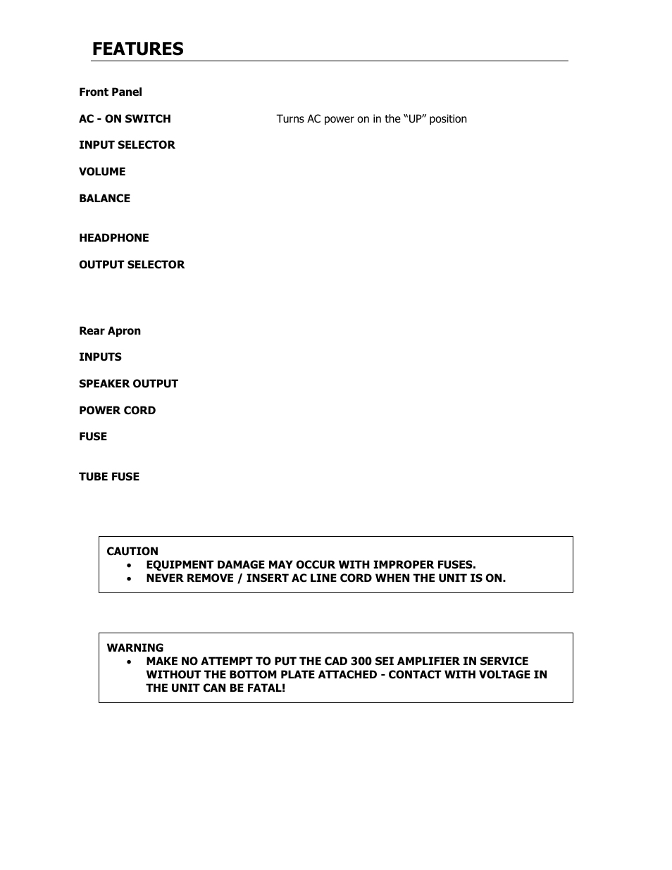 Features | Cary Audio Design CAD 300 SEI User Manual | Page 9 / 19