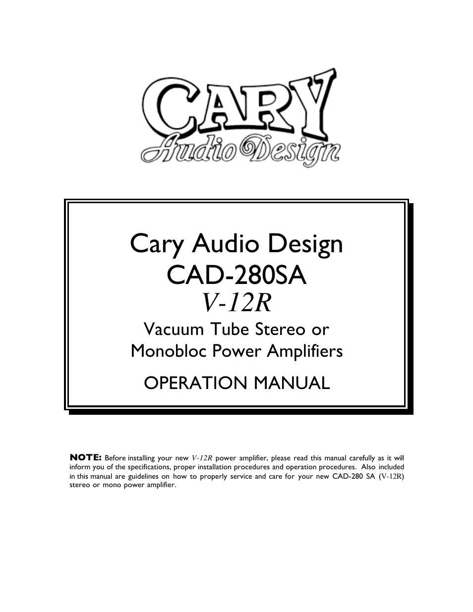 Cary Audio Design CAD-280SA User Manual | 8 pages