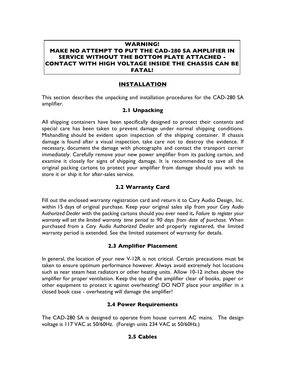 Cary Audio Design CAD-280SA User Manual | Page 4 / 8