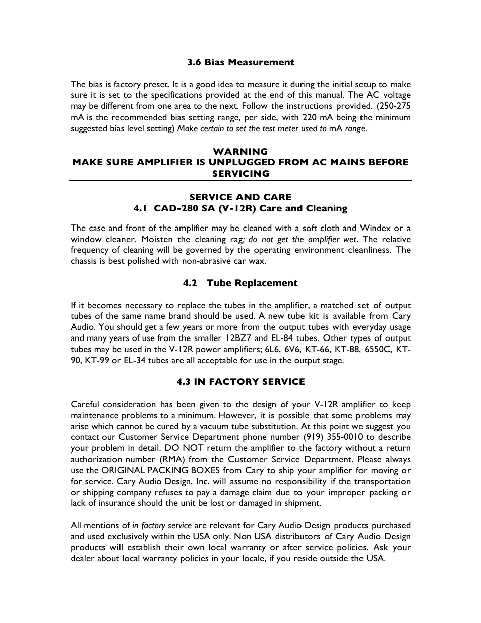 Cary Audio Design CAD-280SA User Manual | Page 7 / 8