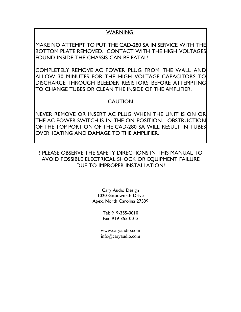 Cary Audio Design CAD-280SA User Manual | Page 8 / 8