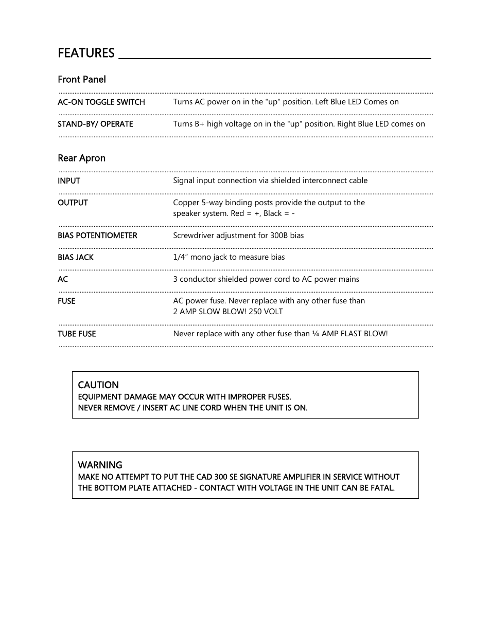 Features | Cary Audio Design CAD 300 SE User Manual | Page 6 / 11
