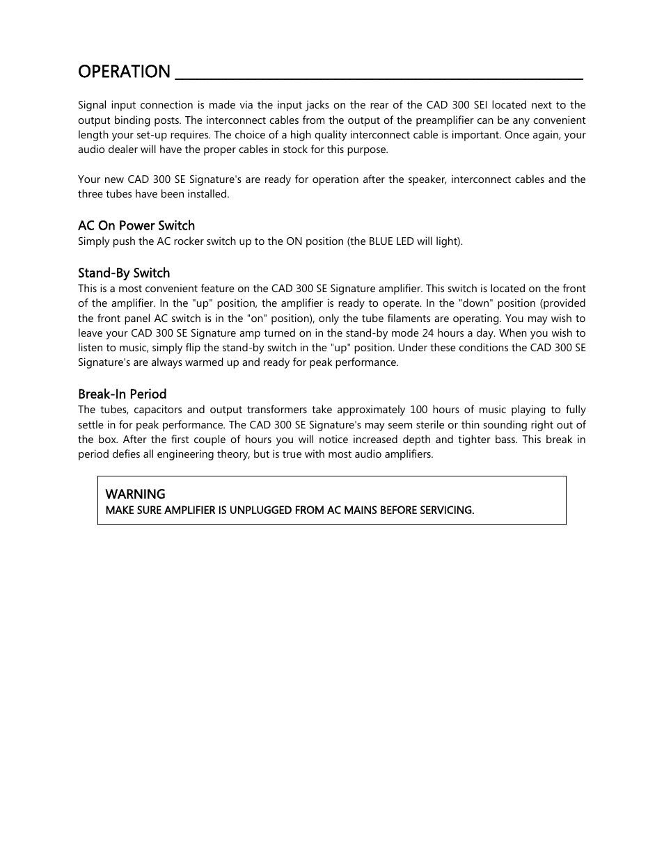 Operation | Cary Audio Design CAD 300 SE User Manual | Page 8 / 11