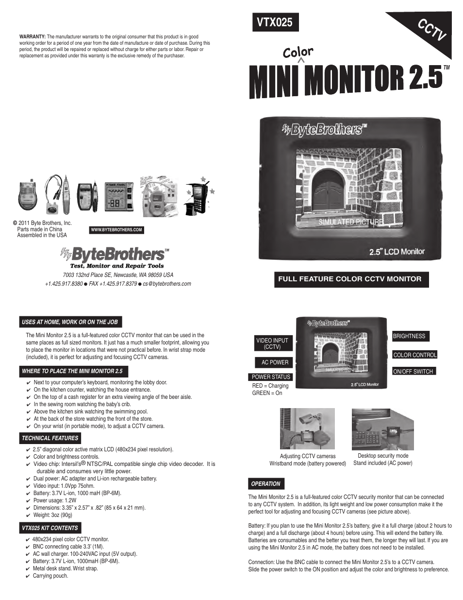 Triplett Mini Monitor 2.5 – PN: VTX025 User Manual | 1 page