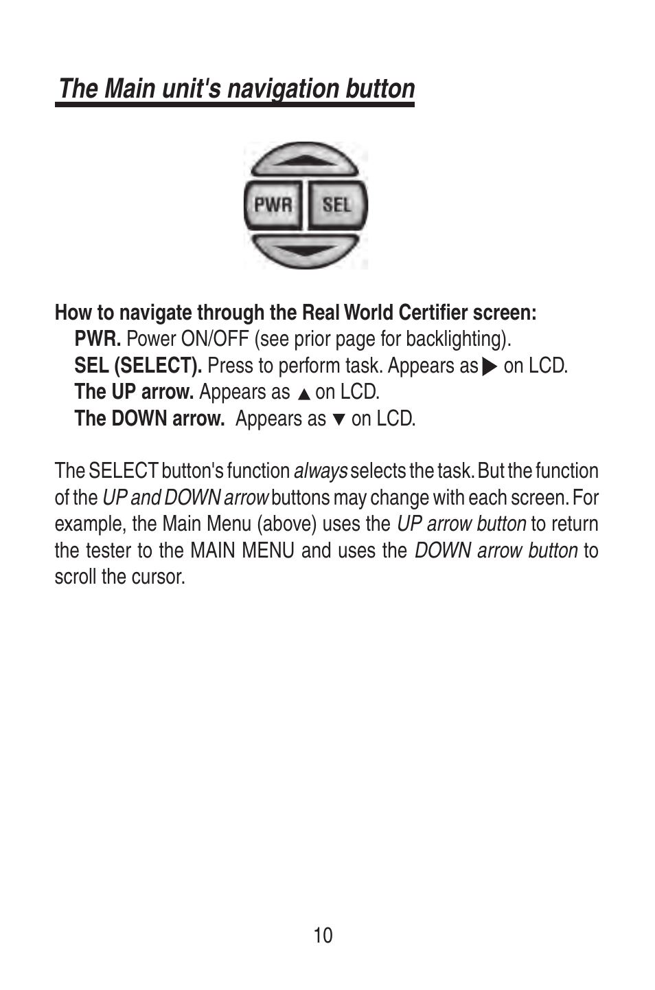 The main unit's navigation button | Triplett RWC1000K/RWC1000NP User Manual | Page 12 / 67