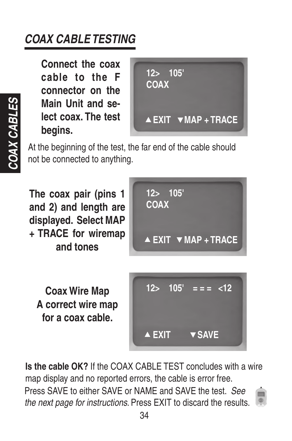 Coax cable testing co ax cables | Triplett RWC1000K/RWC1000NP User Manual | Page 36 / 67