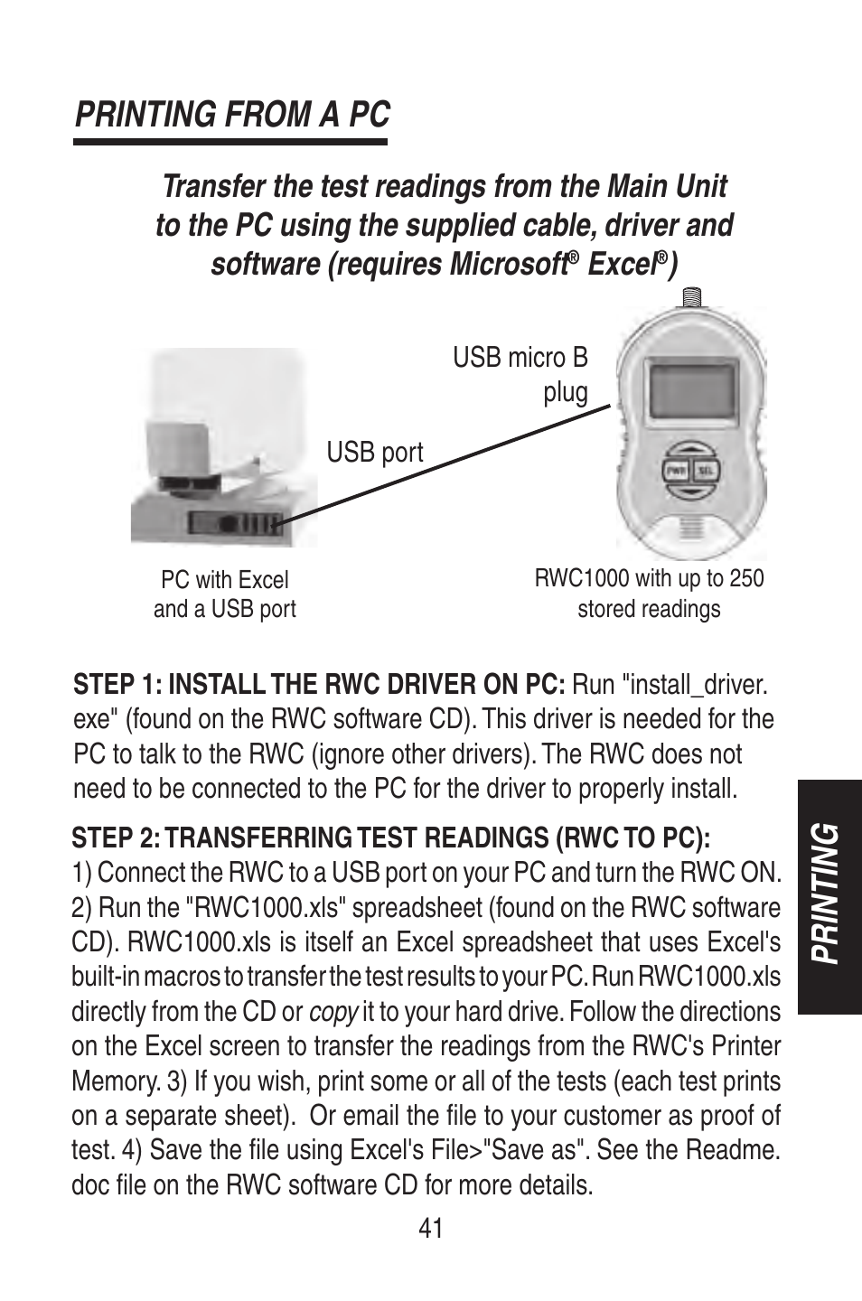 Printing from a pc, Printing | Triplett RWC1000K/RWC1000NP User Manual | Page 43 / 67