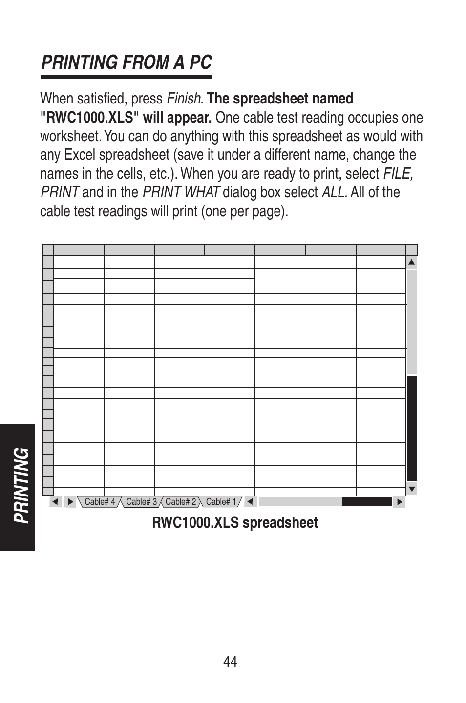 Printing printing from a pc | Triplett RWC1000K/RWC1000NP User Manual | Page 46 / 67