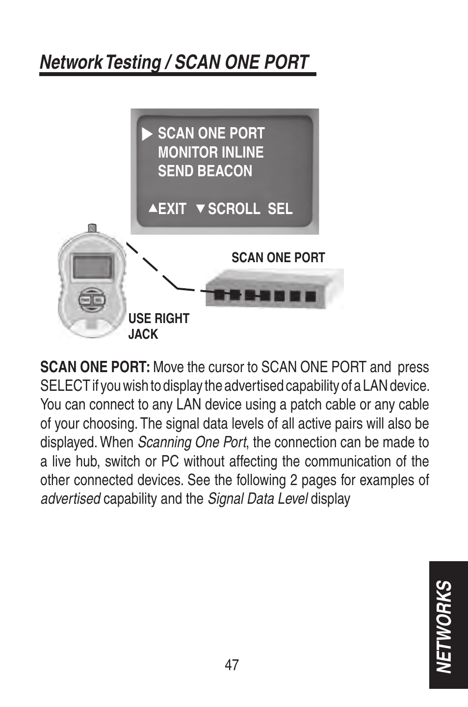 Network testing / scan one port netw orks | Triplett RWC1000K/RWC1000NP User Manual | Page 49 / 67