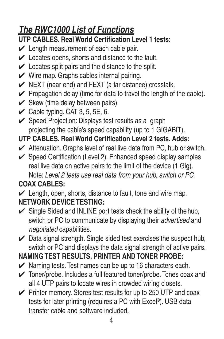 The rwc1000 list of functions | Triplett RWC1000K/RWC1000NP User Manual | Page 6 / 67