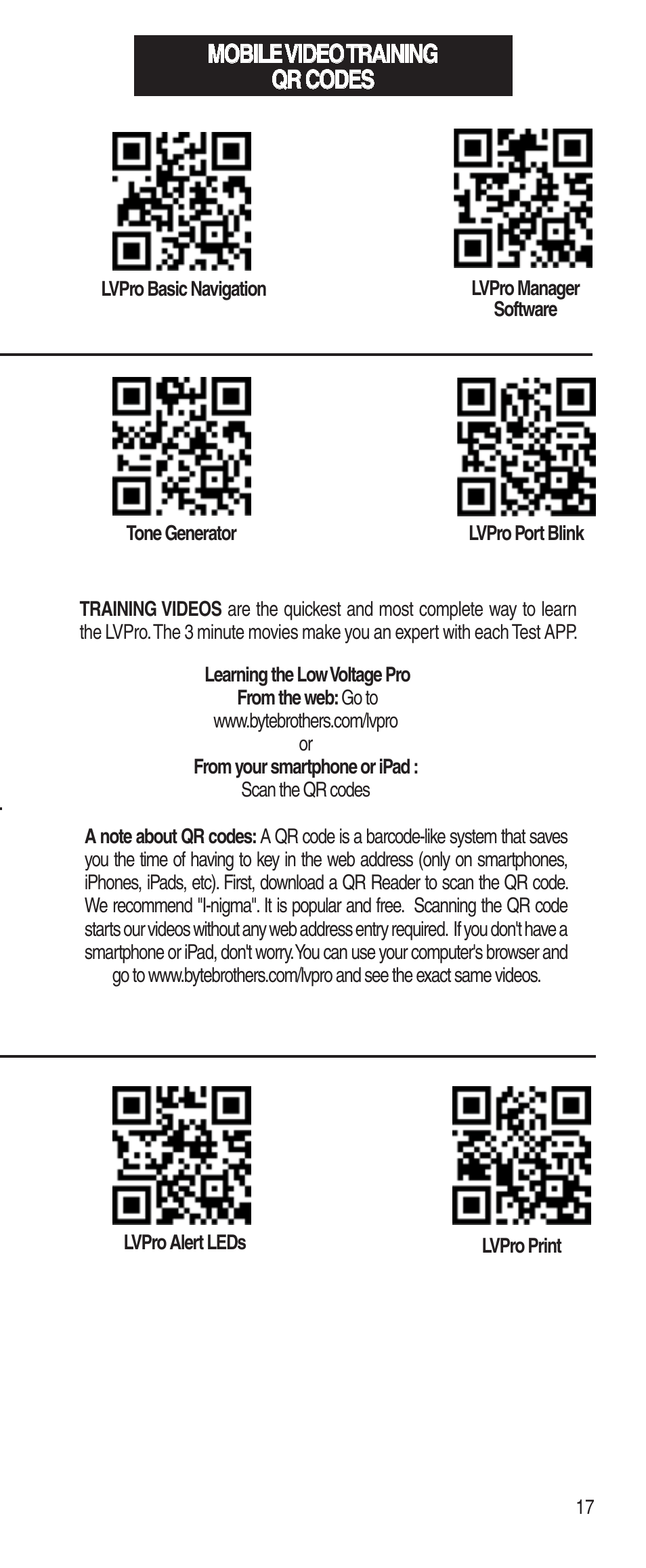 Mobile video training qr codes | Triplett Low Voltage Pro User Manual | Page 19 / 28