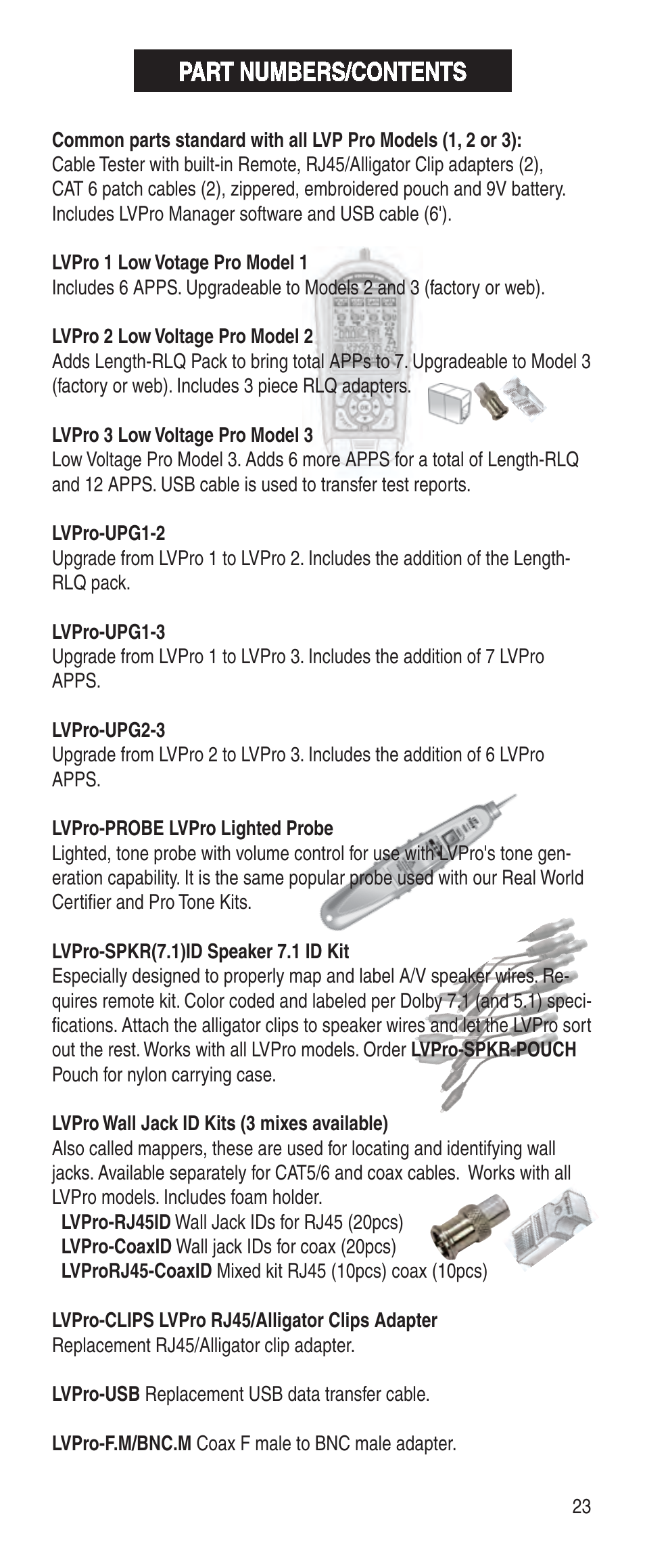 Part numbers/contents | Triplett Low Voltage Pro User Manual | Page 25 / 28